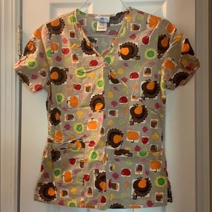Turkey/Thanksgiving Scrub Top, Size XS